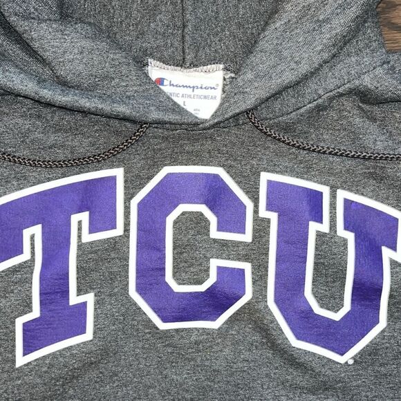 Polyester Gray men’s TCU Horned Frogs hooded hoodie sweatshirt L champion team - Picture 3 of 3